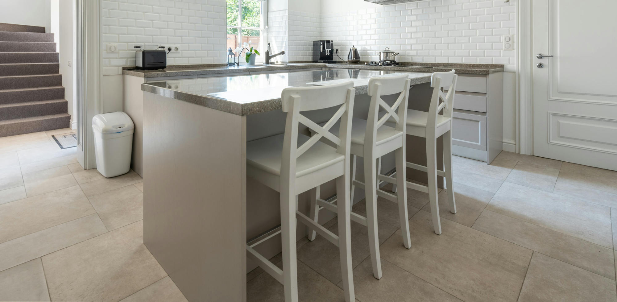 tile flooring wood look installation in kitchen